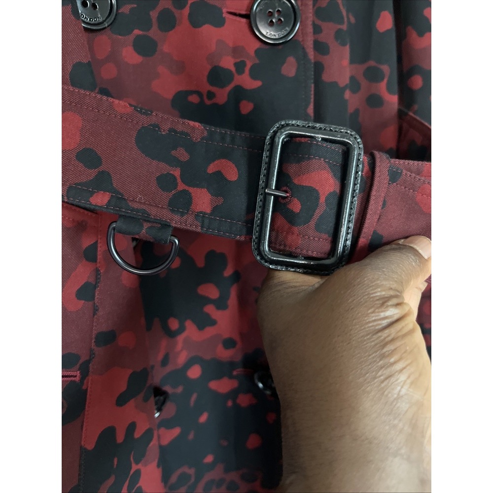 Burberry London Peacoat Double Breasted Cotton Red Black Camouflage 10 Luxury - Picture 11 of 16